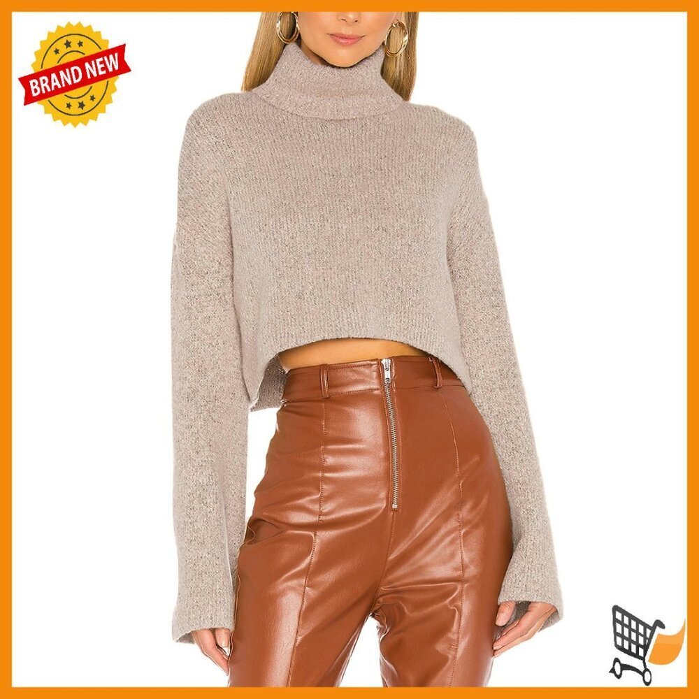 Women's Crop Sweater Turtleneck Long Sleeve Lightweight Fleece Pullover
